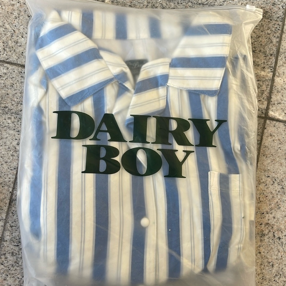 Dairy Boy pajama set blue stripe